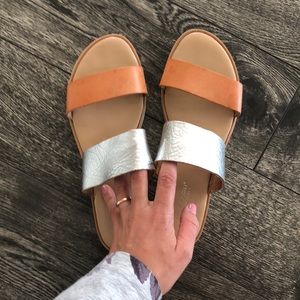 Italian slip on sandals - silver / brown size 6